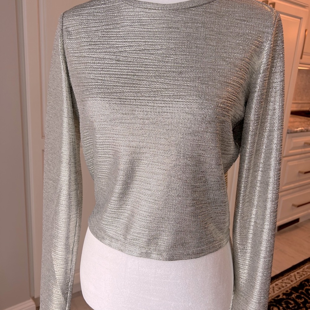 🌸Alice & Olivia Sliver/Gold Crop Top.SizeL no tag it was never worn.